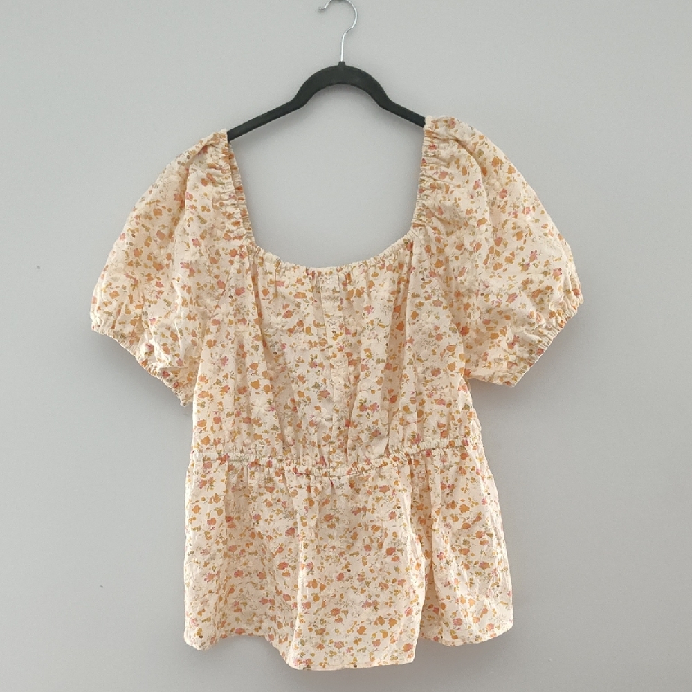 Sweet Rain Top Juniors 3XL Butter Yellow Dainty Floral Festival Spring Babydoll